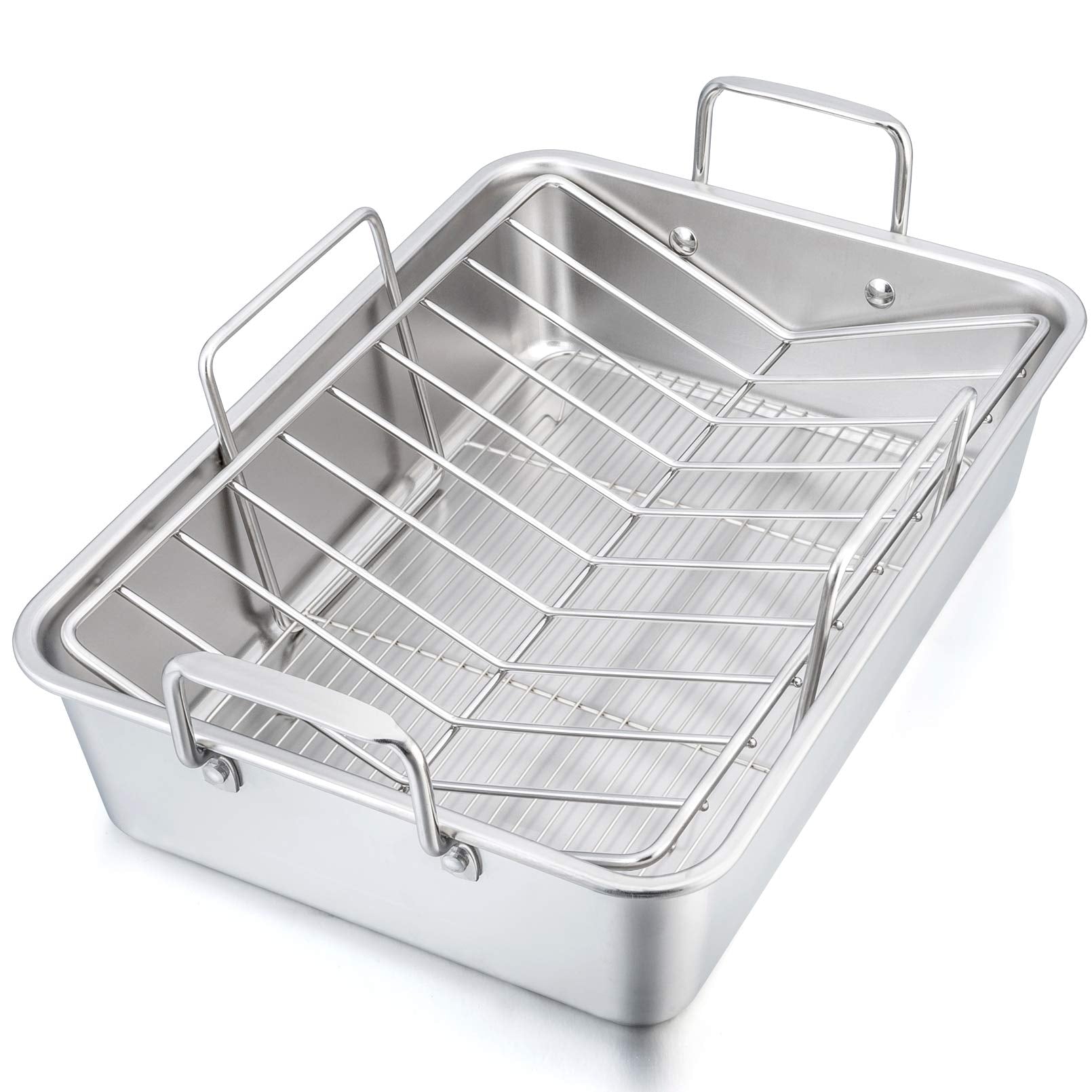 Bandeja para asar P&P CHEF de 16 pulgadas con rack para asados jugosos.