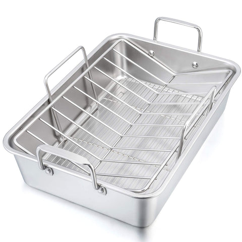 Bandeja para asar P&P CHEF de 16 pulgadas con rack para asados jugosos.