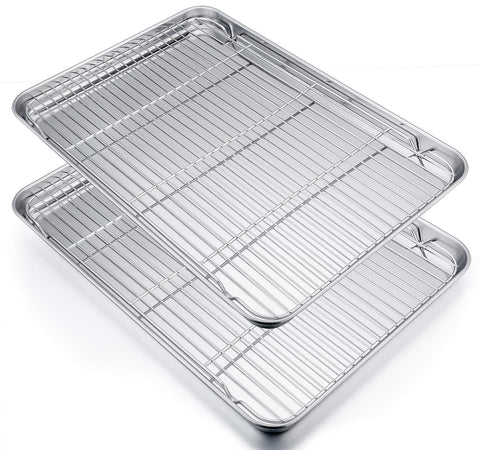 Bandeja P&P CHEF de acero inoxidable de 19,6 pulgadas con acabado espejo para hornear uniforme.