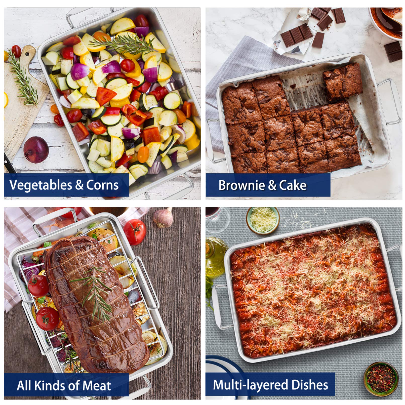 Bandeja rectangular con dos asas para manejo seguro.