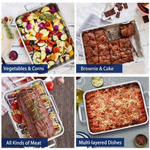 Bandeja rectangular con dos asas para manejo seguro.