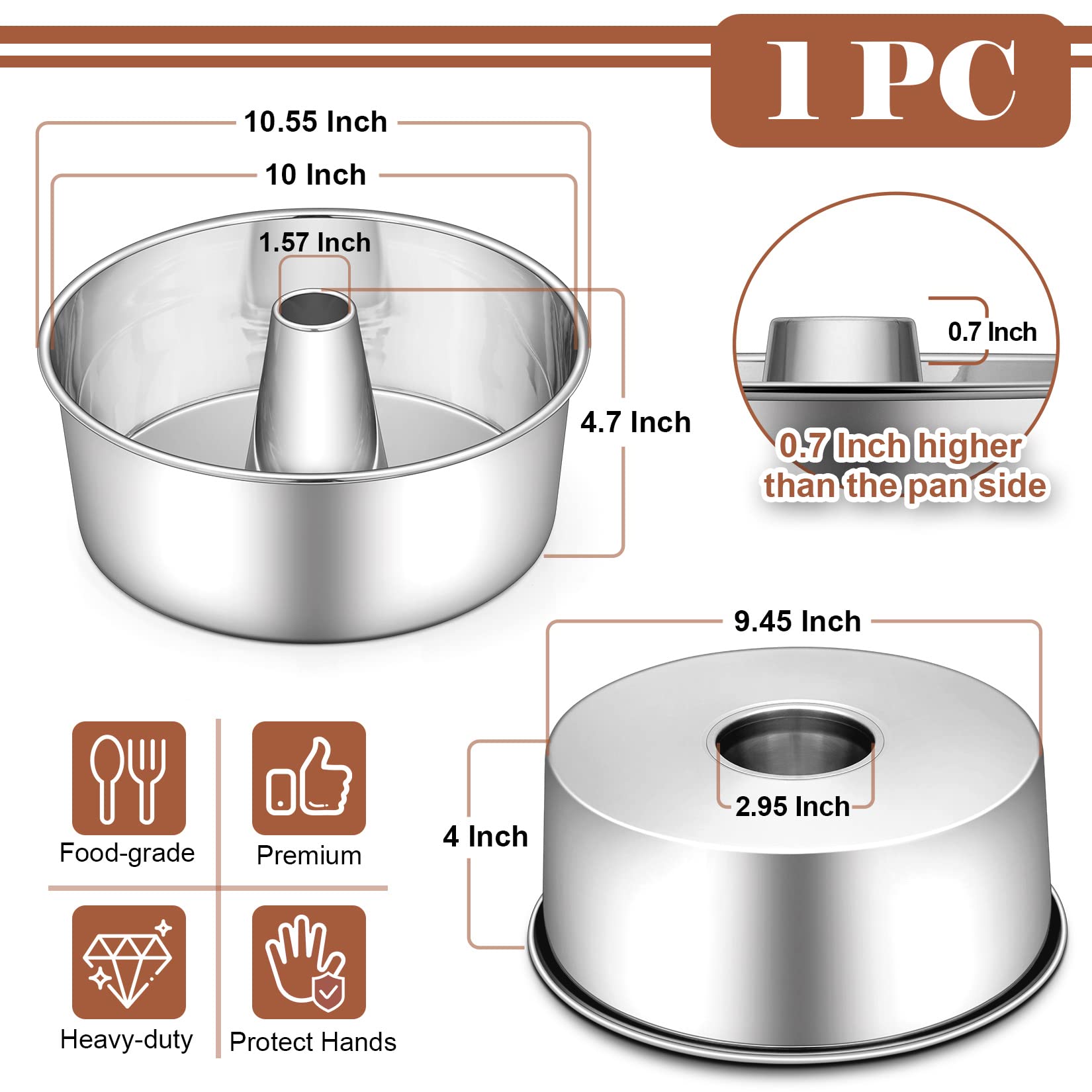Centro cónico hueco del pan de P&P CHEF para desmoldeado y cocción uniforme.