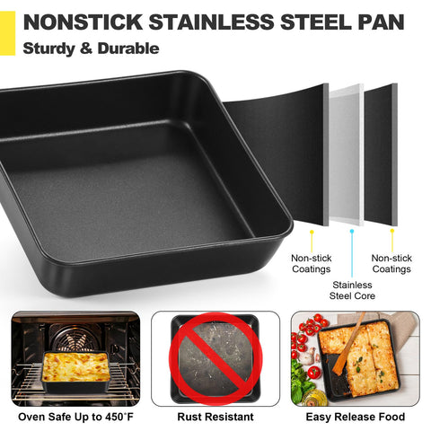 Dimensiones 8x8x2 pulgadas, ideal para hornos pequeños y porciones caseras.