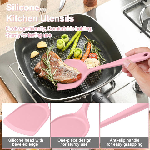 P&P CHEF, espátula ranurada de silicona, drena caldos con facilidad.