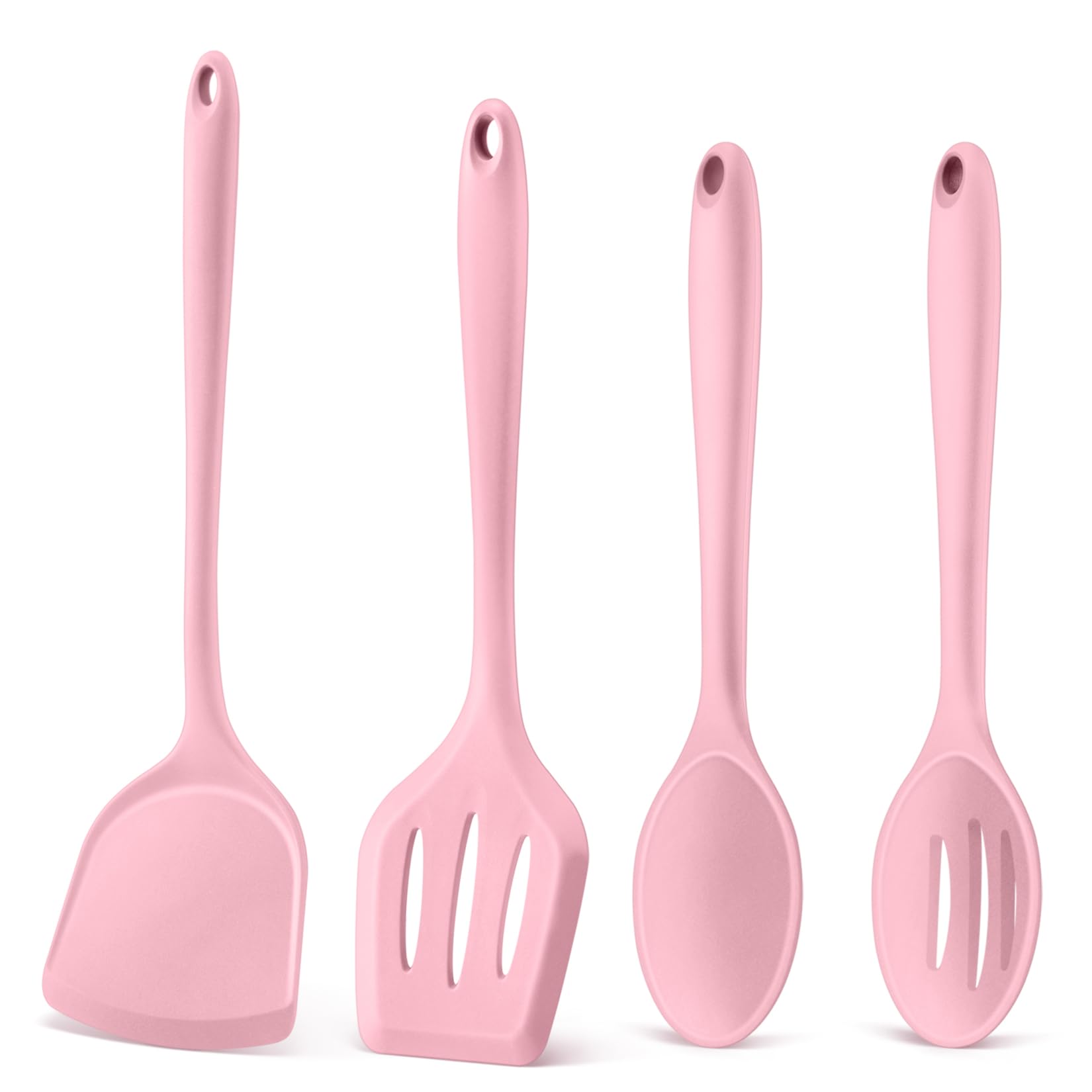 P&P CHEF, juego de utensilios 4 piezas en rosa para cocinar sin rayar sartenes antiadherentes.