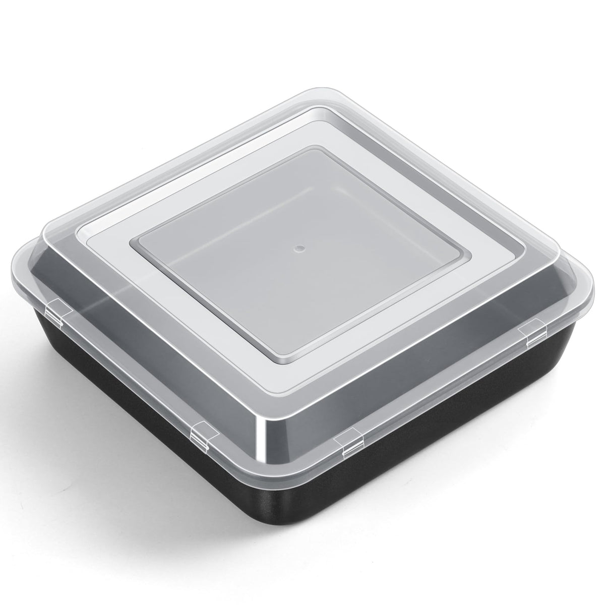 Molde cuadrado P&P CHEF de 8 pulgadas con tapa transparente para almacenamiento cómodo.