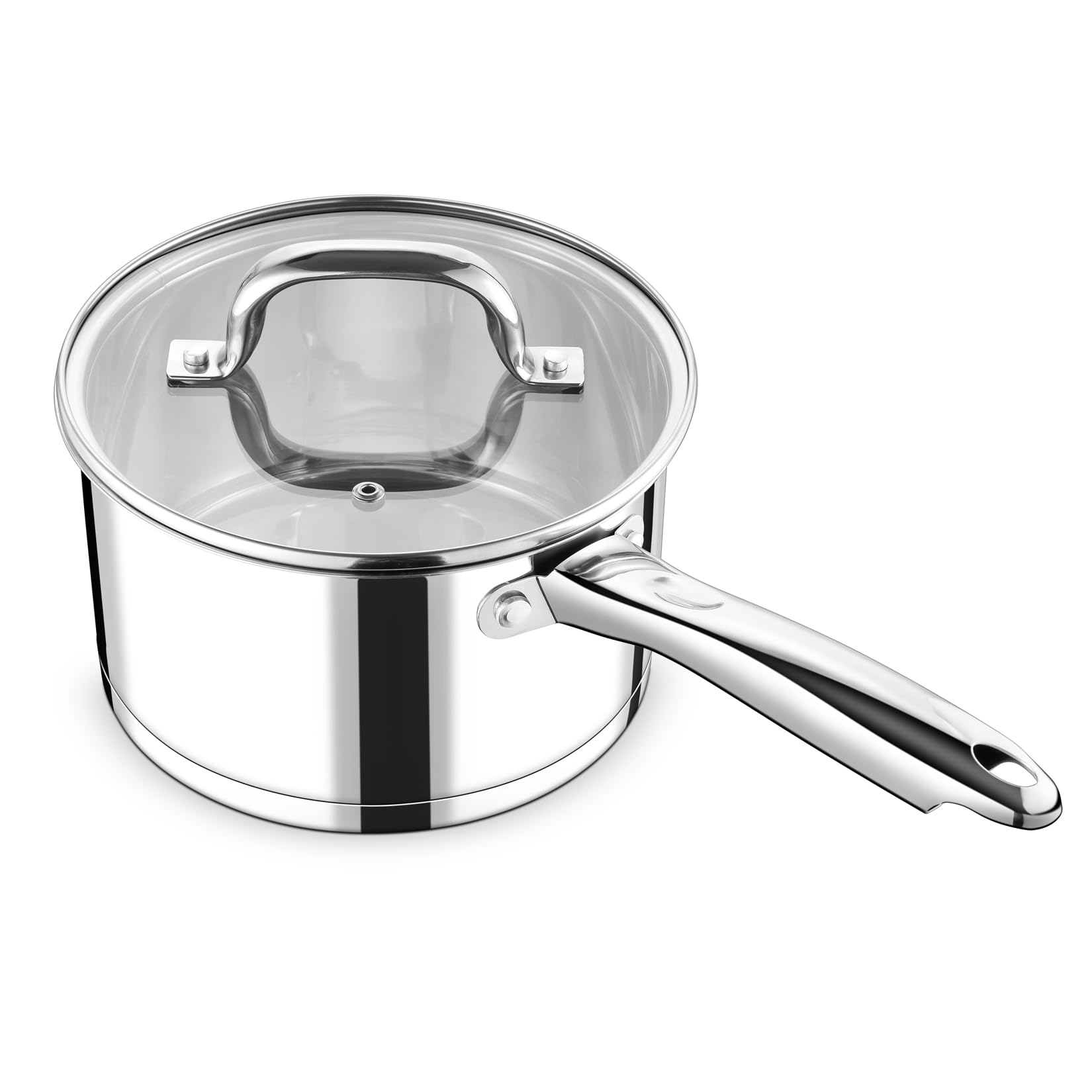 Sartén P&P CHEF 3qt con tapa, vista frontal para cocción con tapa y control de calor.