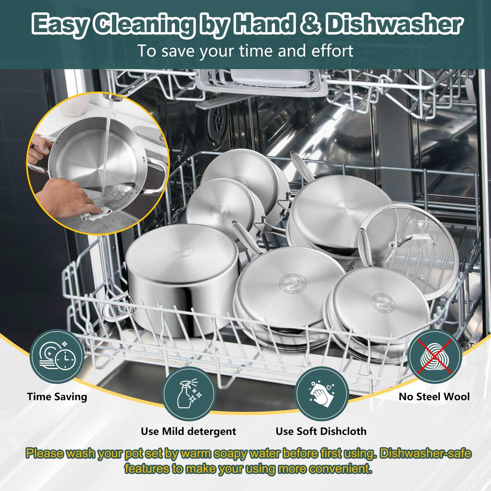 P&P CHEF sartén saltear 4 qt con tapa, cocina amplia y estable.