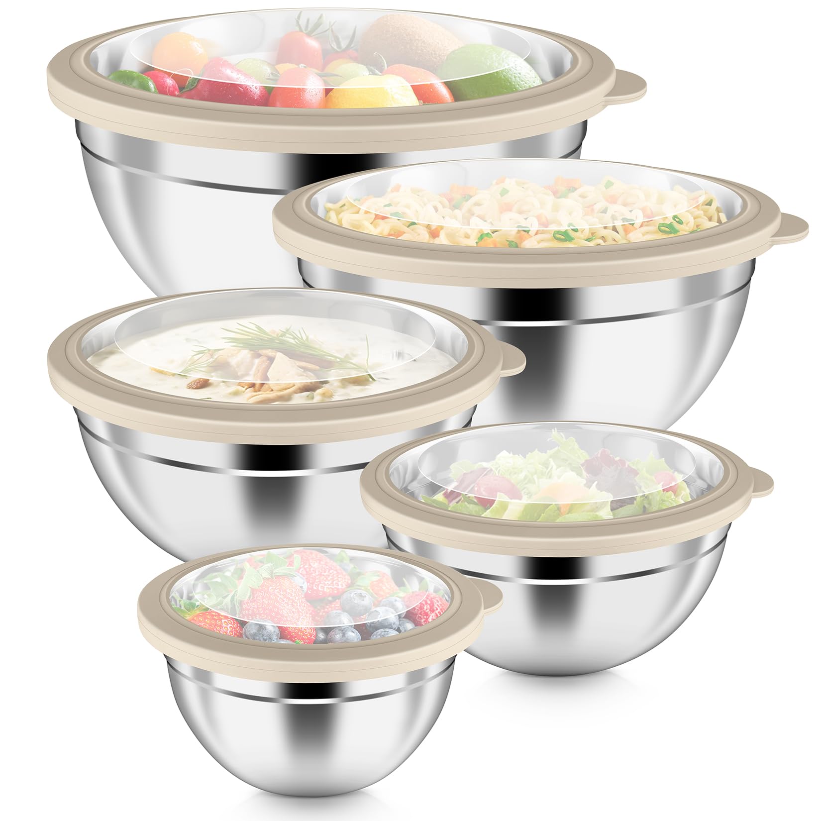 Tazones P&P CHEF de 4,6 qt con tapa visible para almacenamiento.