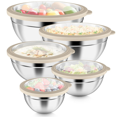 Tazones P&P CHEF de 4,6 qt con tapa visible para almacenamiento.