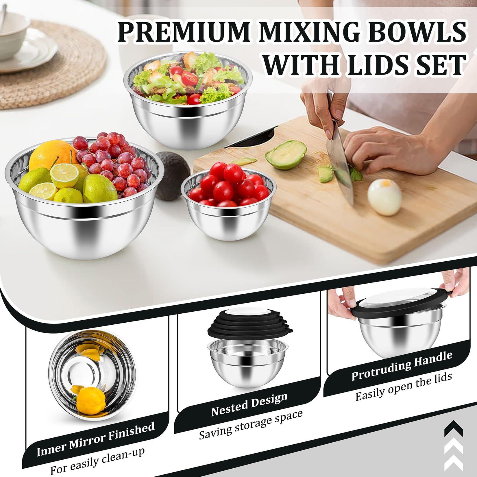 P&P CHEF cuencos 0.7qt con tapas visibles para porciones pequeñas