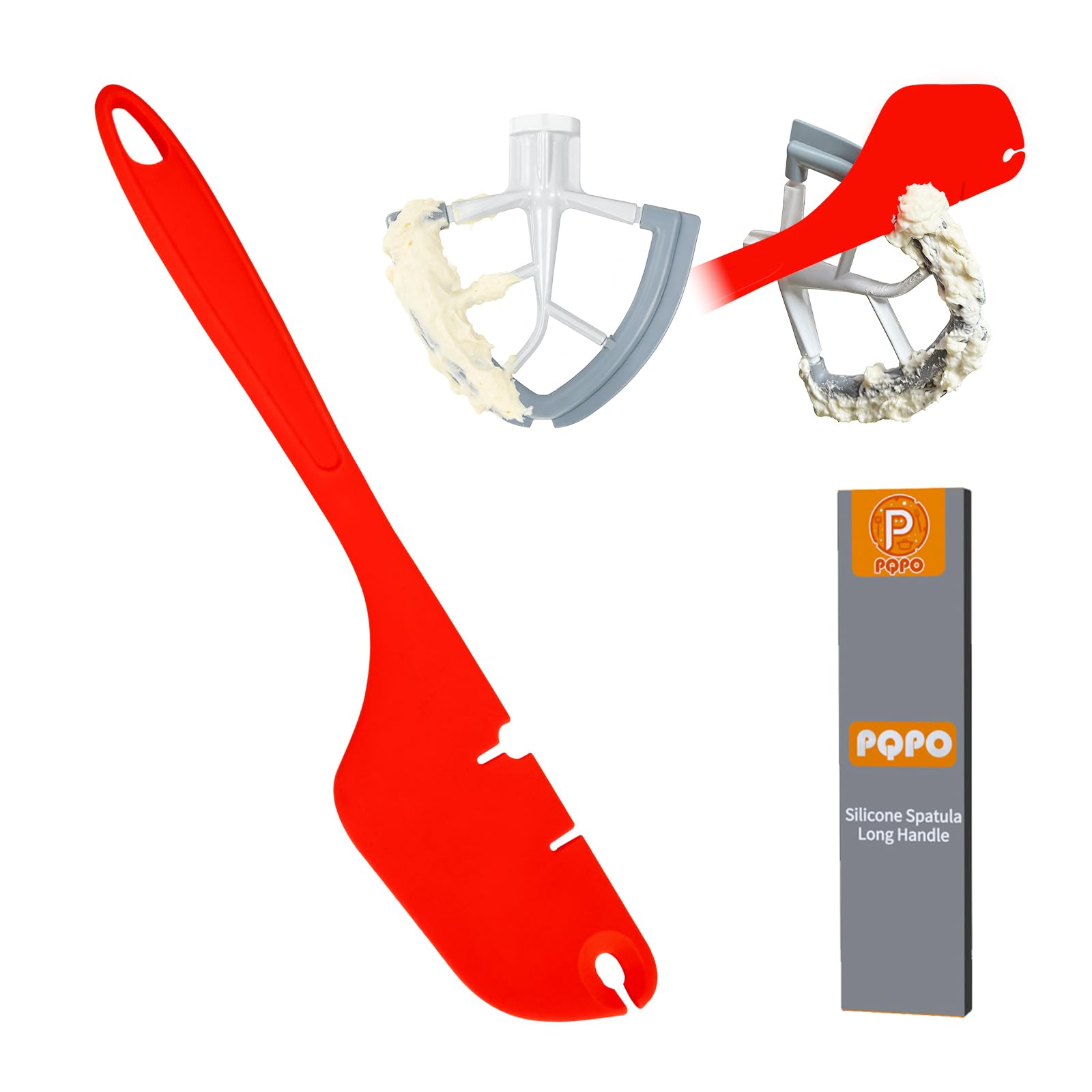 PQPO espátula de silicona 12 pulgadas con diseño con muescas para limpiar mezclas