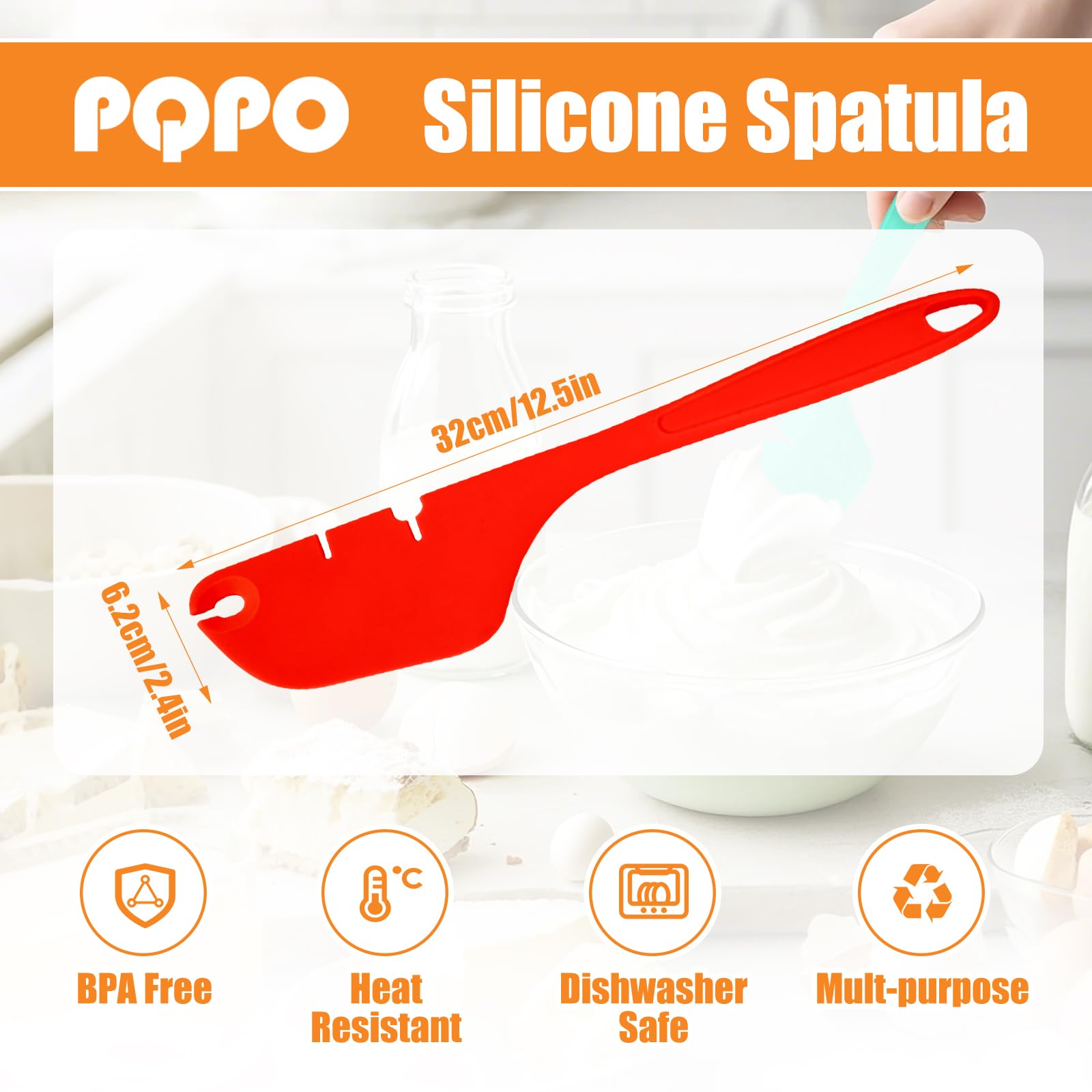 PQPO espátula silicona 12 pulgadas uso 2 en 1 para batidos y cocción