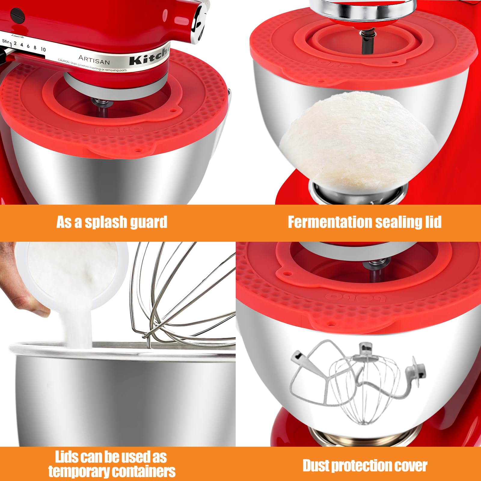 PQPO tapa anti-salpicaduras para KitchenAid de 4.5-5 qt en color rojo.