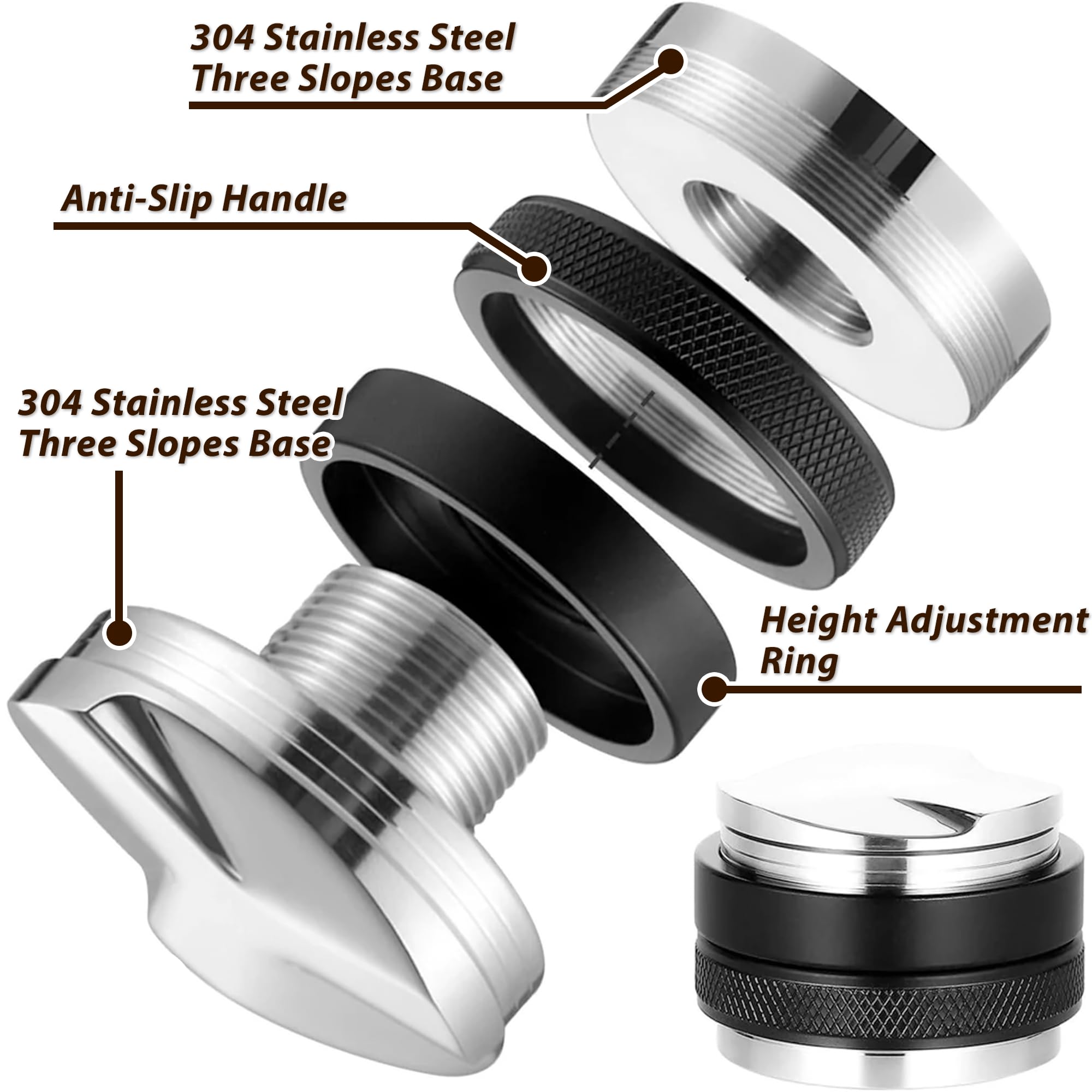 Tamper Practimondo 53mm con cabeza doble para distribución y nivelación precisas