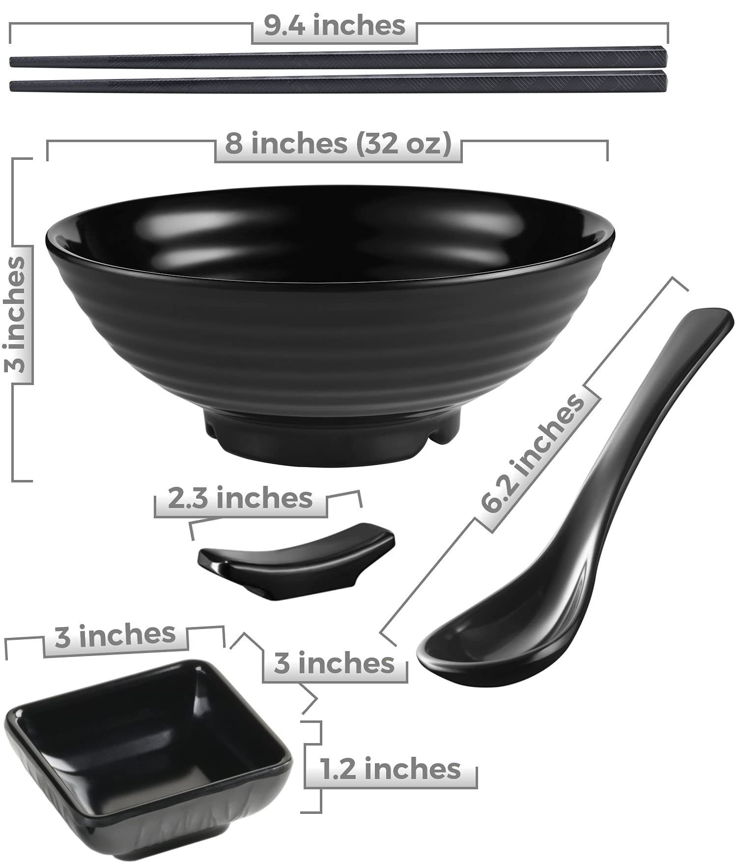 Practimondo tazón para salsas ramen, conjunto completo para degustar salsas con ramen.