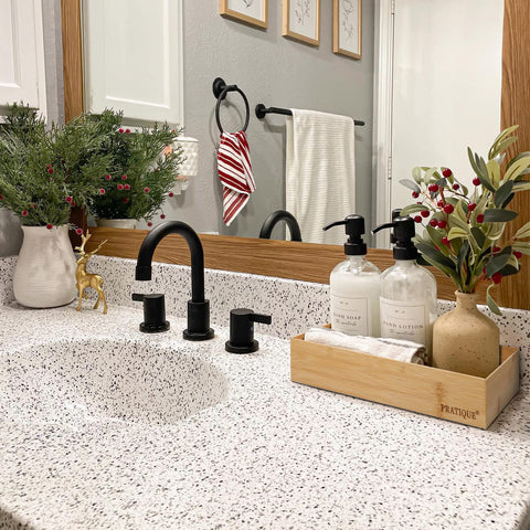 PRATIQUE Organizador para cosméticos en cajón de bambú, ordena pintalabios y polvos.