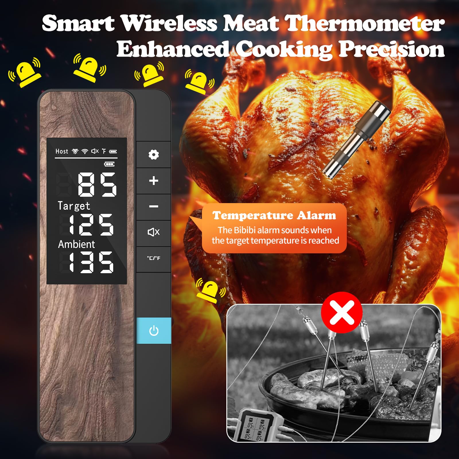 PRAVETTE termómetro control remoto con aplicación CHEFBBQ para asados sin preocupaciones.