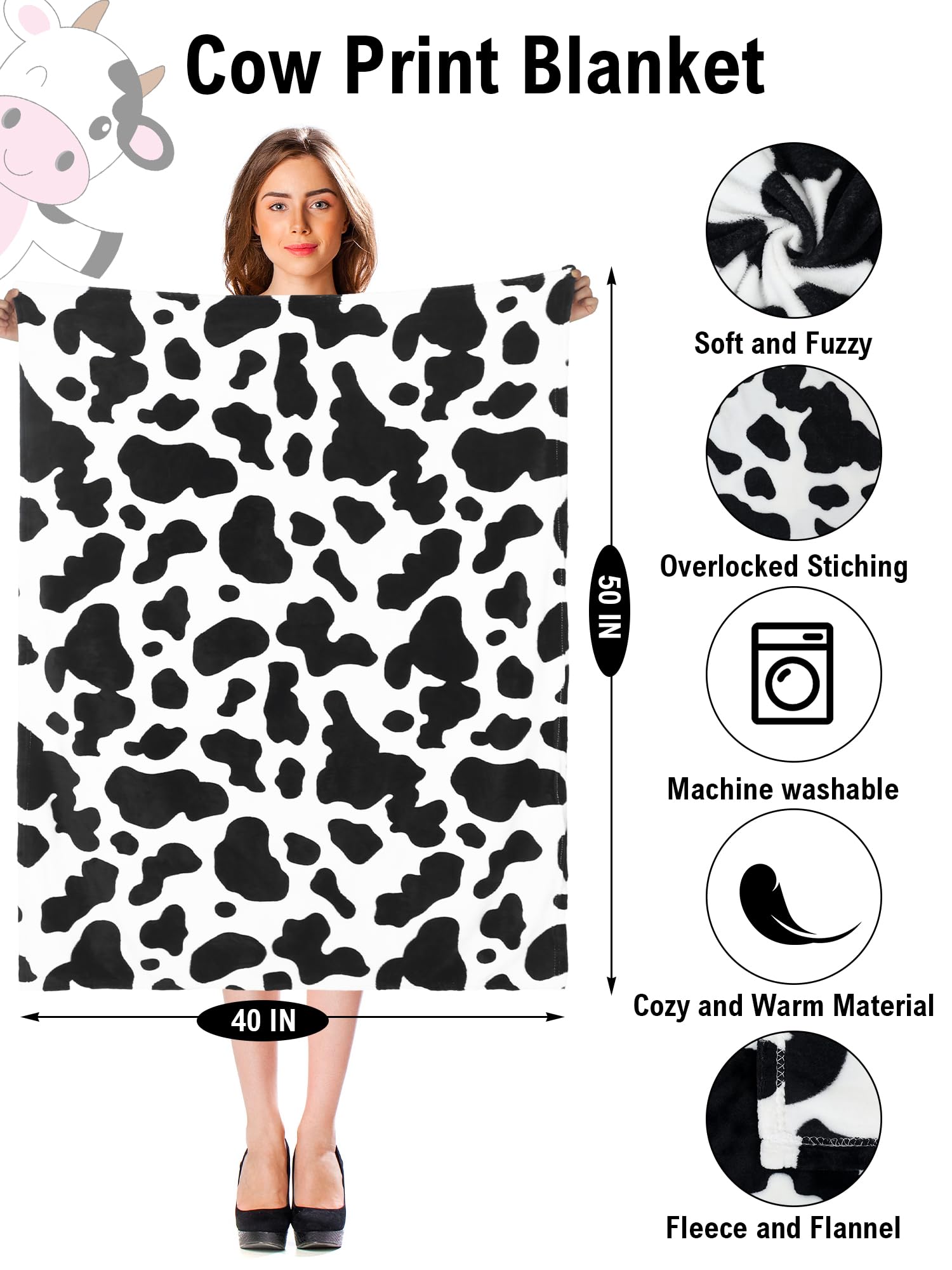 Preboun manta suave con estampado vaca para uso diario