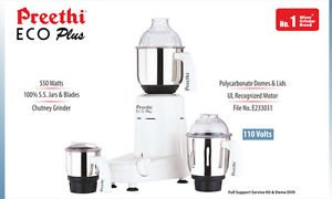 Jarras de acero inoxidable de Preethi Eco Plus para varias preparaciones.
