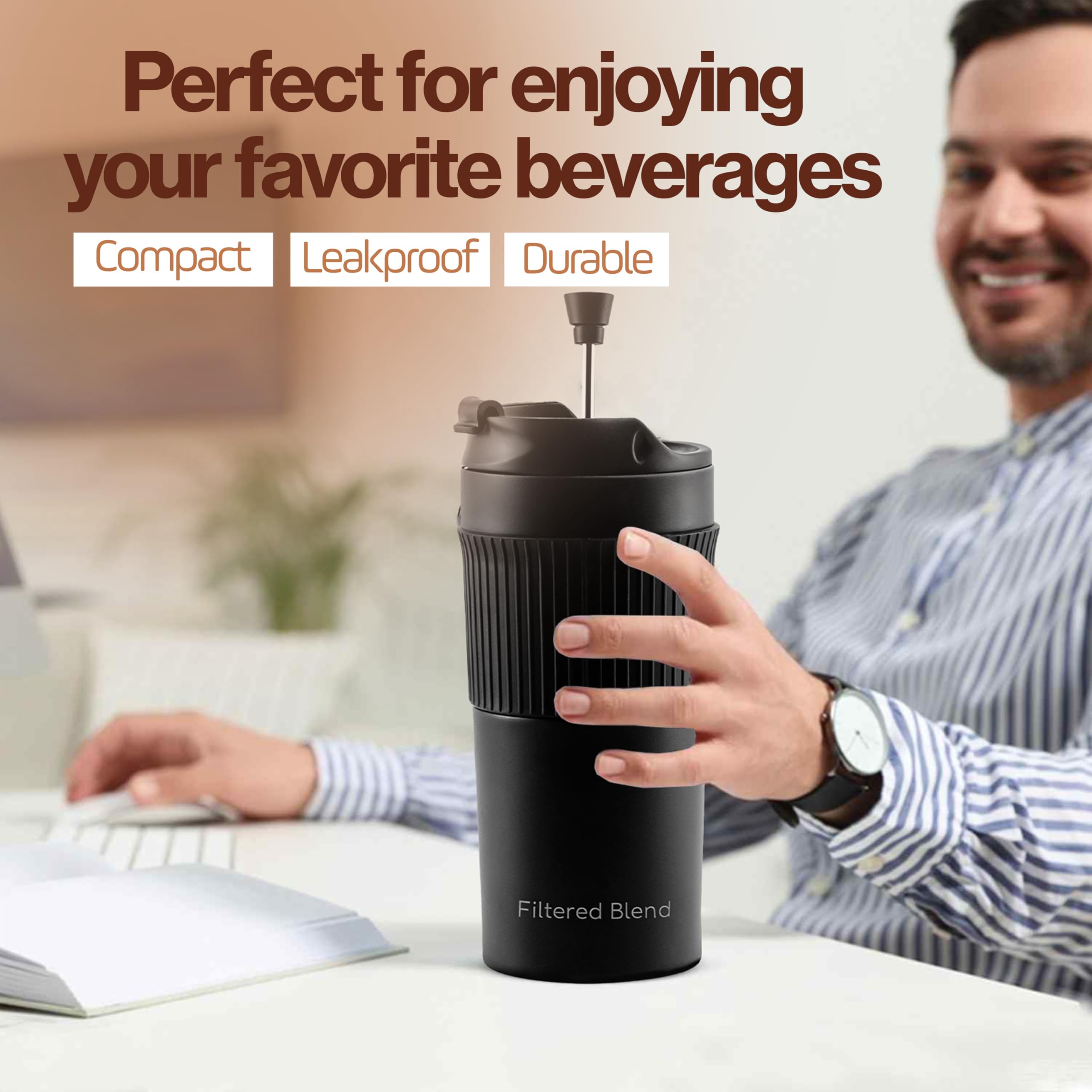Prensa Francesa 15oz con doble pared para café y té en viaje.