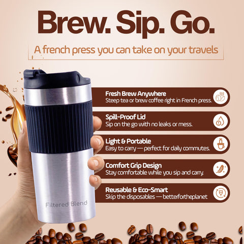 Prensa Francesa 15oz portátil y ligera para llevar en mochila.