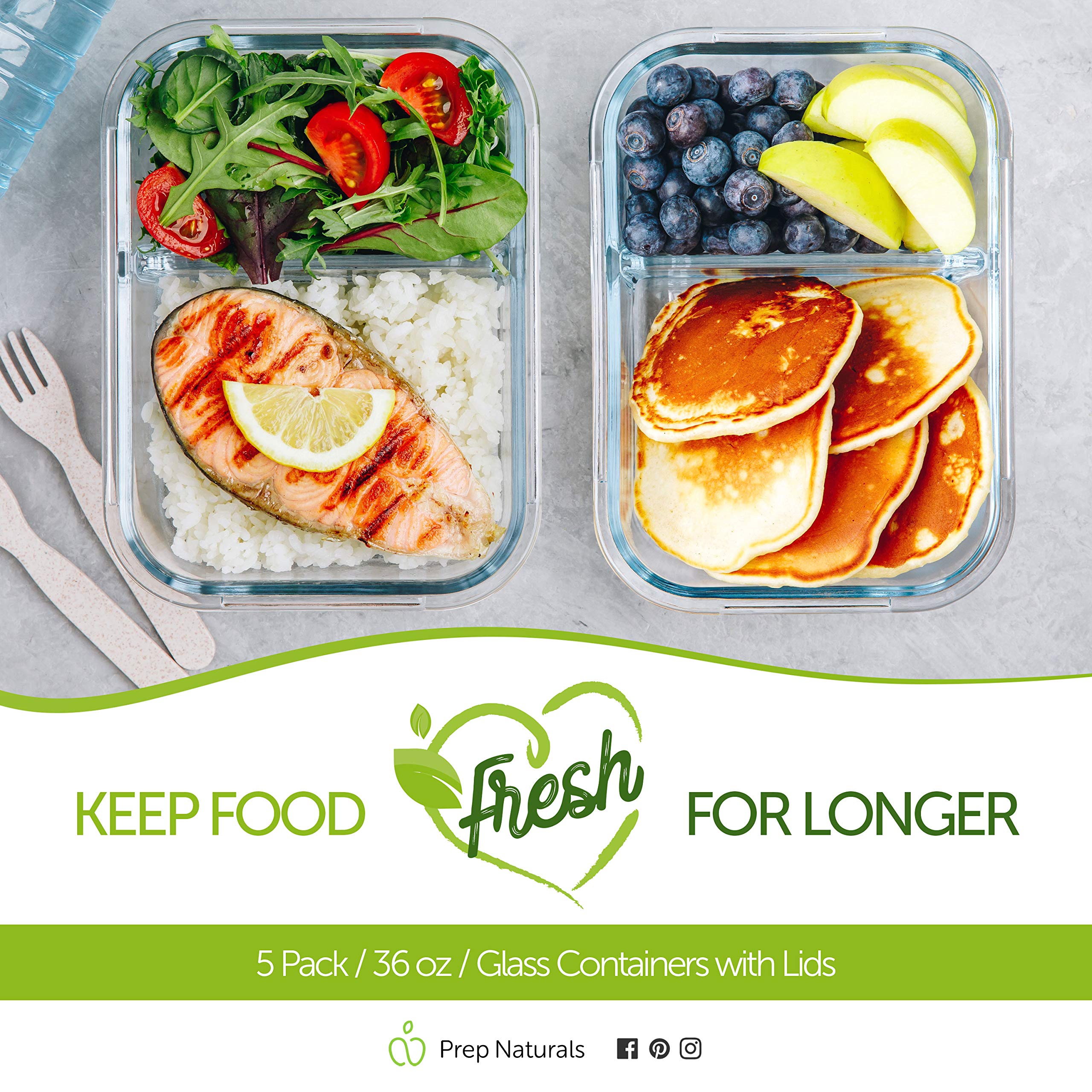 Prep Naturals contenedores transparentes para identificar porciones y planificar la semana.