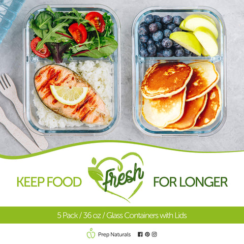 Prep Naturals contenedores transparentes para identificar porciones y planificar la semana.