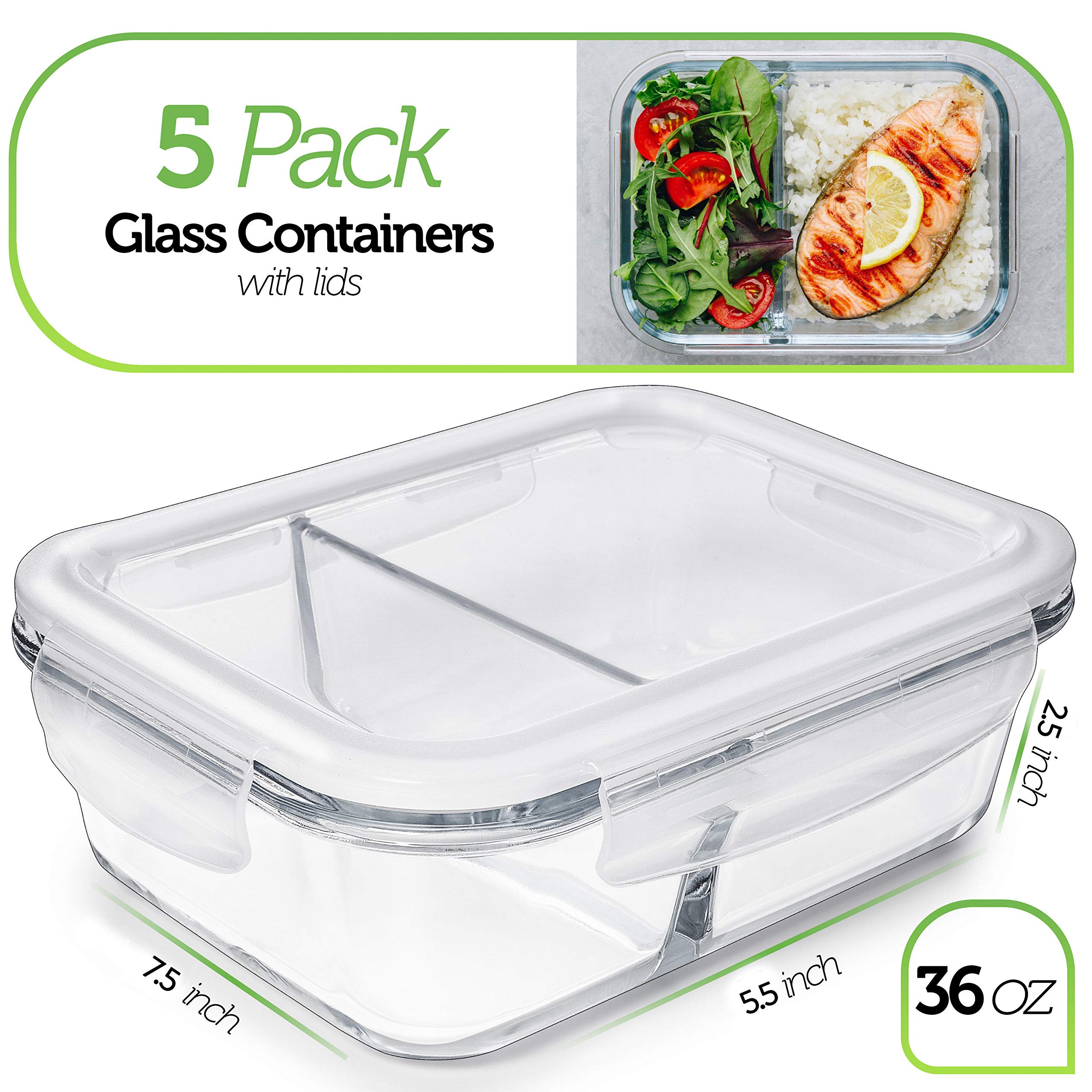 Prep Naturals tapas herméticas de vidrio mantienen la comida fresca y sin fugas.