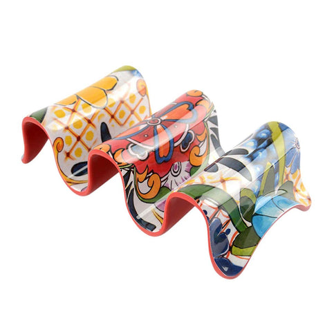 Prepara Taco Holder, rojo, soporte para 3 tacos, ideal para fiestas.