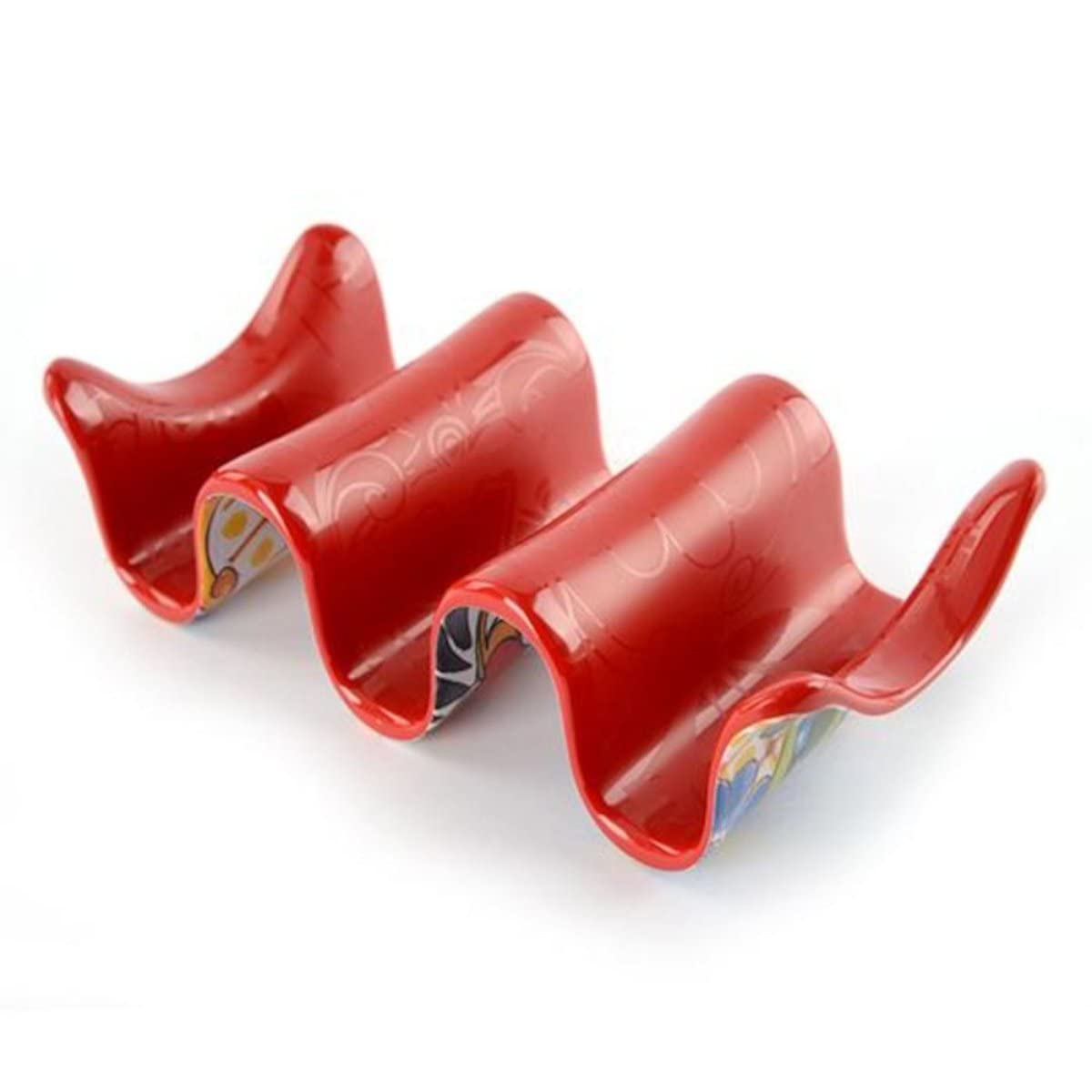 Prepara Taco Holder, diseño cerámico melamina, estable para rellenar y servir sin derrames.