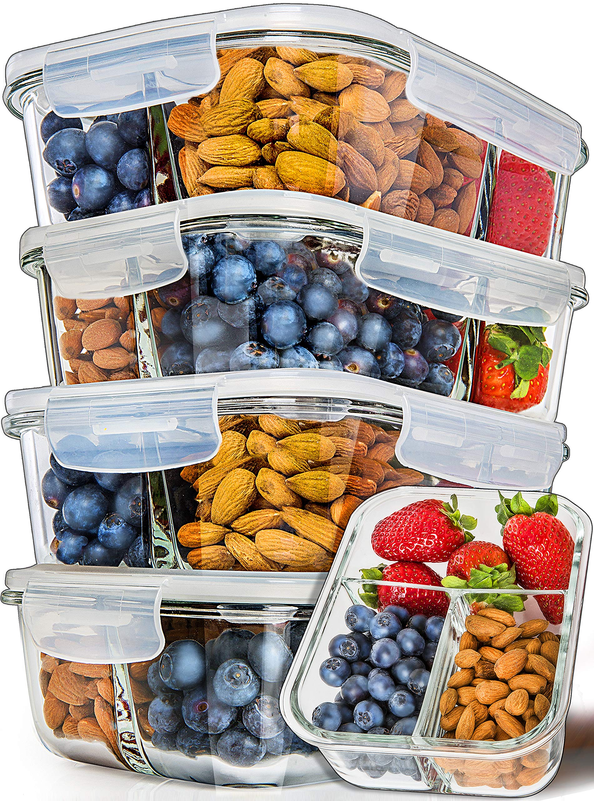 PrepNaturals contenedores vidrio 34oz multicontenedores para comidas, ideal para planificar almuerzos.