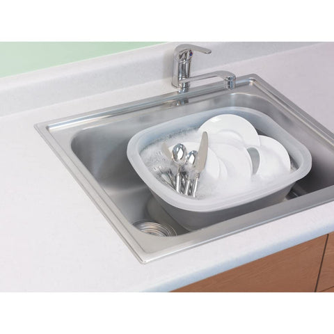 Balde plegable PrepWorks colapsado para almacenamiento compacto.