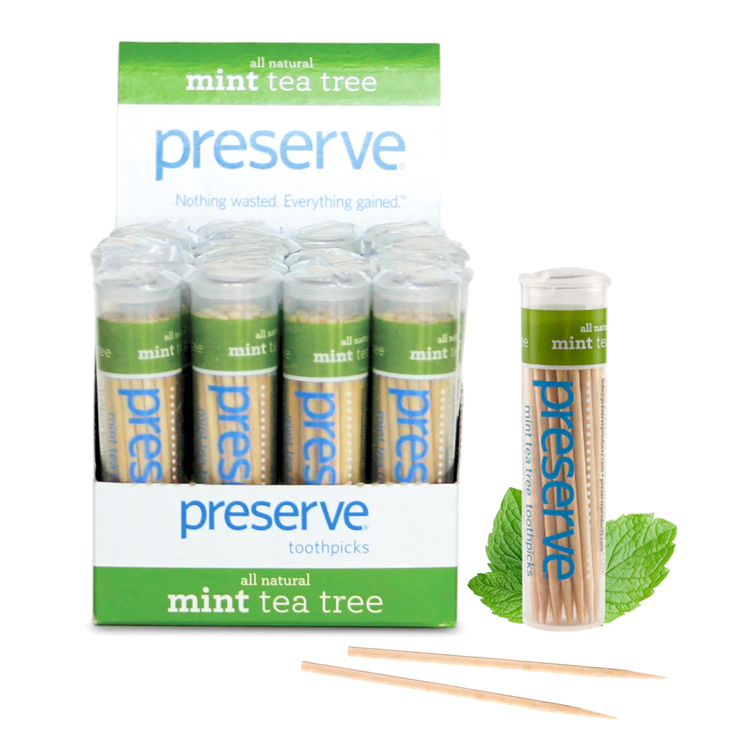 Preserve palillos menta arbol de te en estuche de viaje para aliento fresco