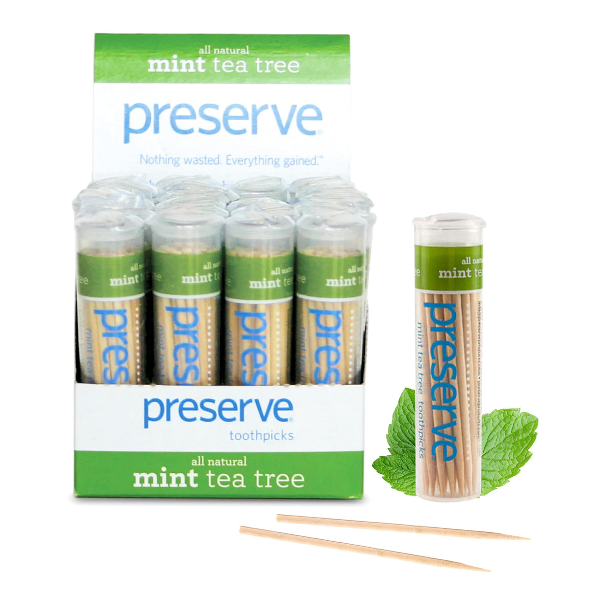 Preserve palillos menta arbol de te en estuche de viaje para aliento fresco