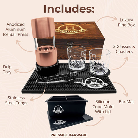 Prensa de hielo Pressice Barware en aluminio anodizado para esferas de 2,3 pulgadas.