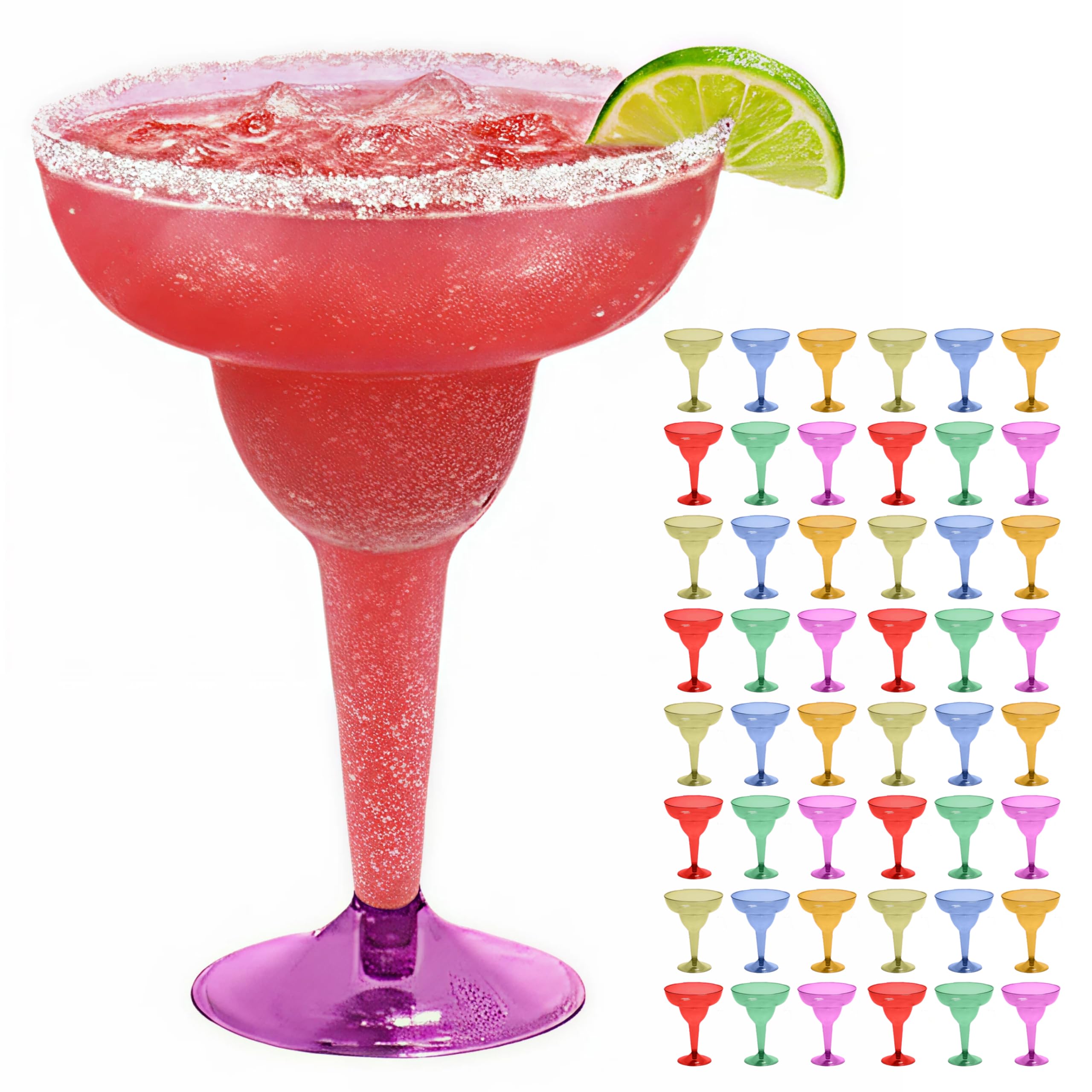 Prestee copas margarita multicolor 12 oz, listas para fiestas y limpieza rápida.