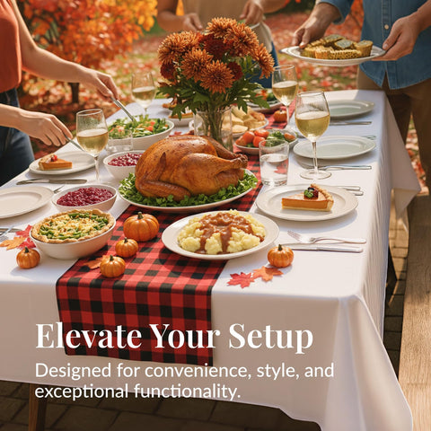 Mantel desechable de Prestee para comidas al aire libre, resistente a salpicaduras y manchas.