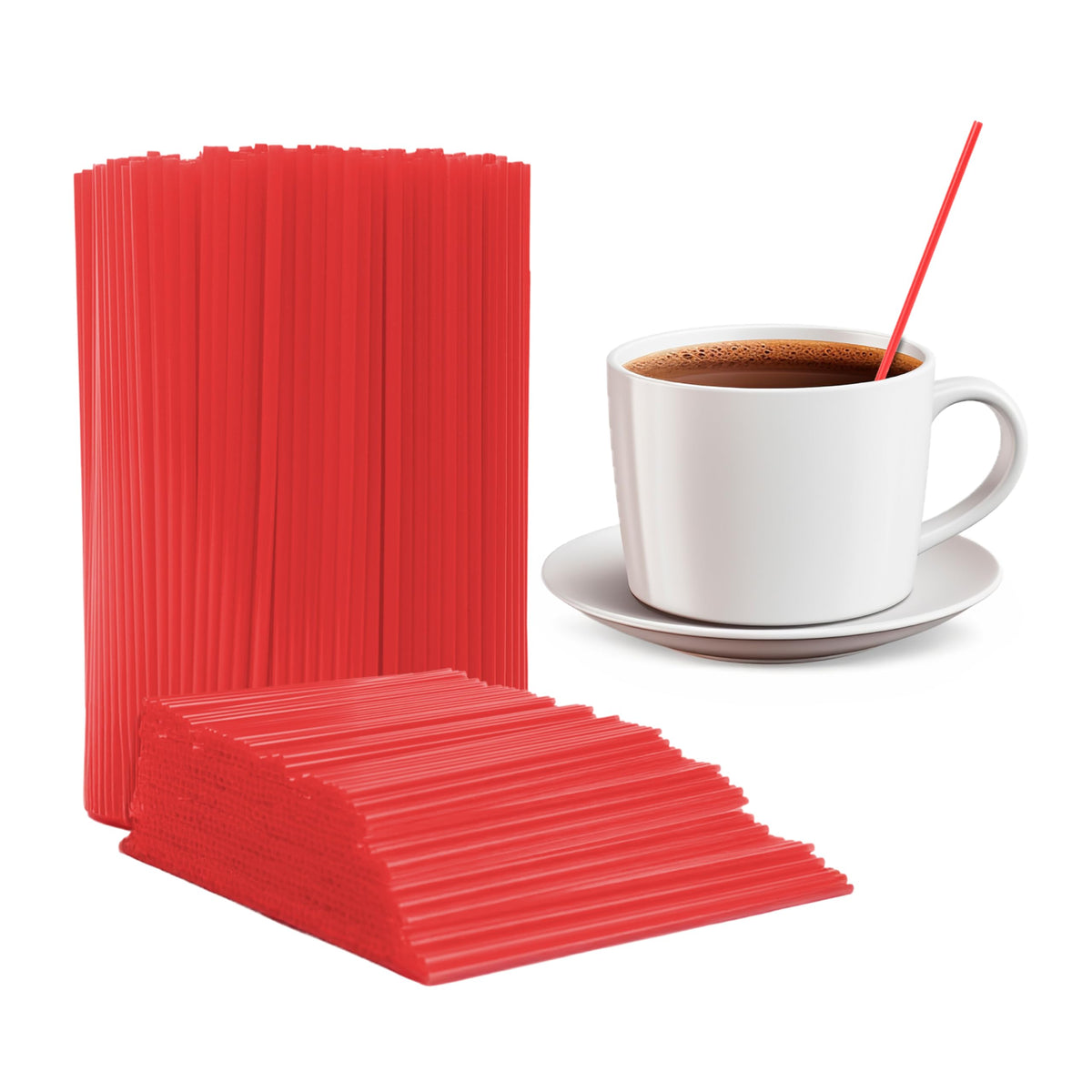 Prestee agitadores rojos de 5 pulgadas en taza, para mezclar café sin derrames.