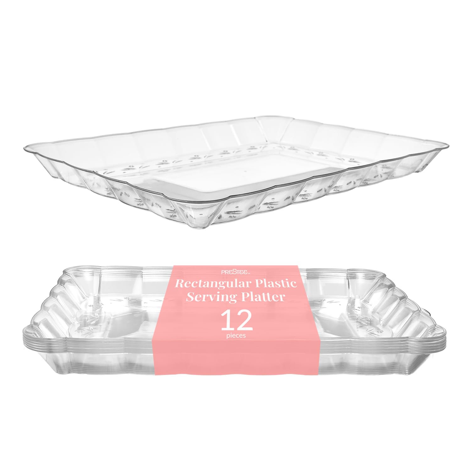 Plato rectangular transparente Prestee 9x13 para servir aperitivos en fiestas