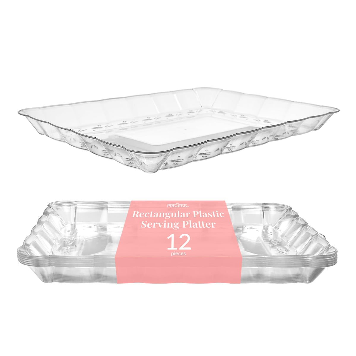 Plato rectangular transparente Prestee 9x13 para servir aperitivos en fiestas