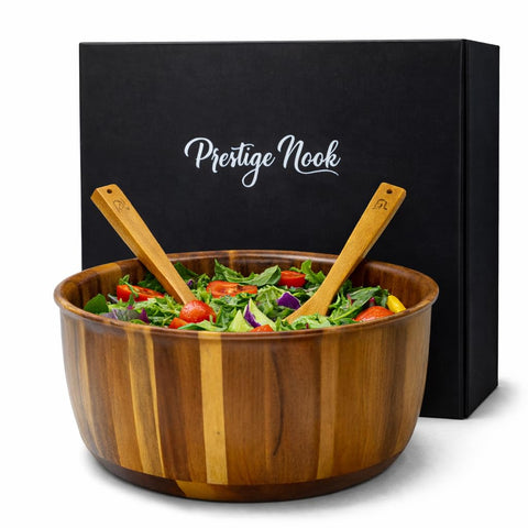 PRESTIGE NOOK tazon-grande-acacia con utensilios, ideal para servir ensaladas y frutas