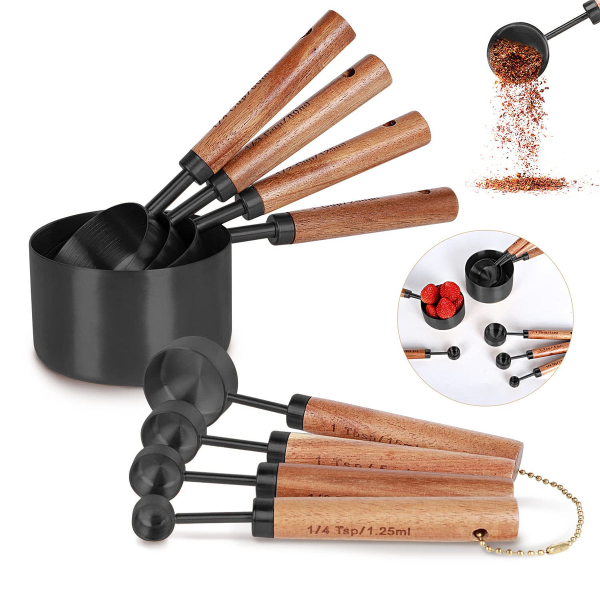 PRETTYFINE juego de tazas de medición negro para medir ingredientes con precisión
