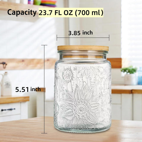 Frasco de vidrio Prettidecor de 23.7 oz con tapa de bambú y sellado hermético para frescura.