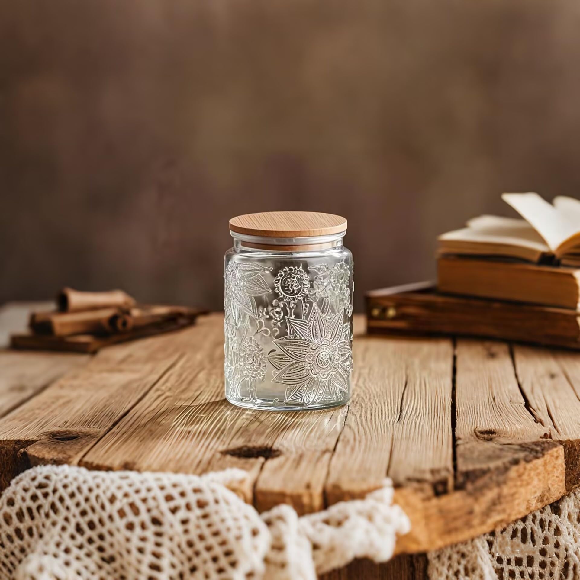 Frasco de vidrio para café Prettidecor con tapa de bambú, perfecto para granos y café molido.