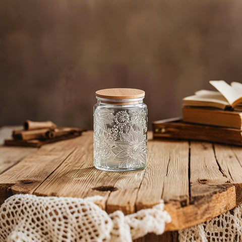 Frasco de vidrio para café Prettidecor con tapa de bambú, perfecto para granos y café molido.