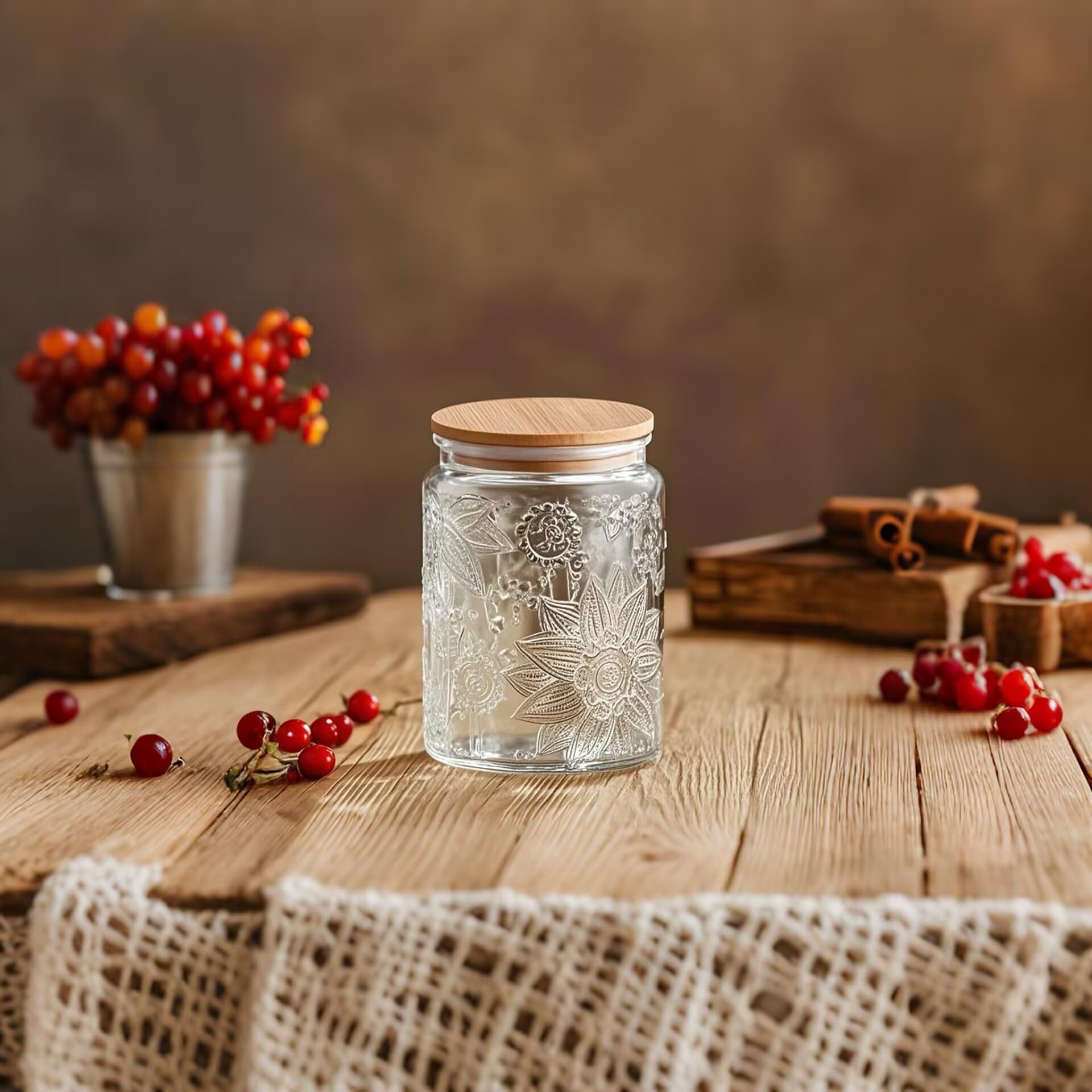 Frasco de vidrio Prettidecor para té con tapa de bambú, mantiene hojas secas frescas.