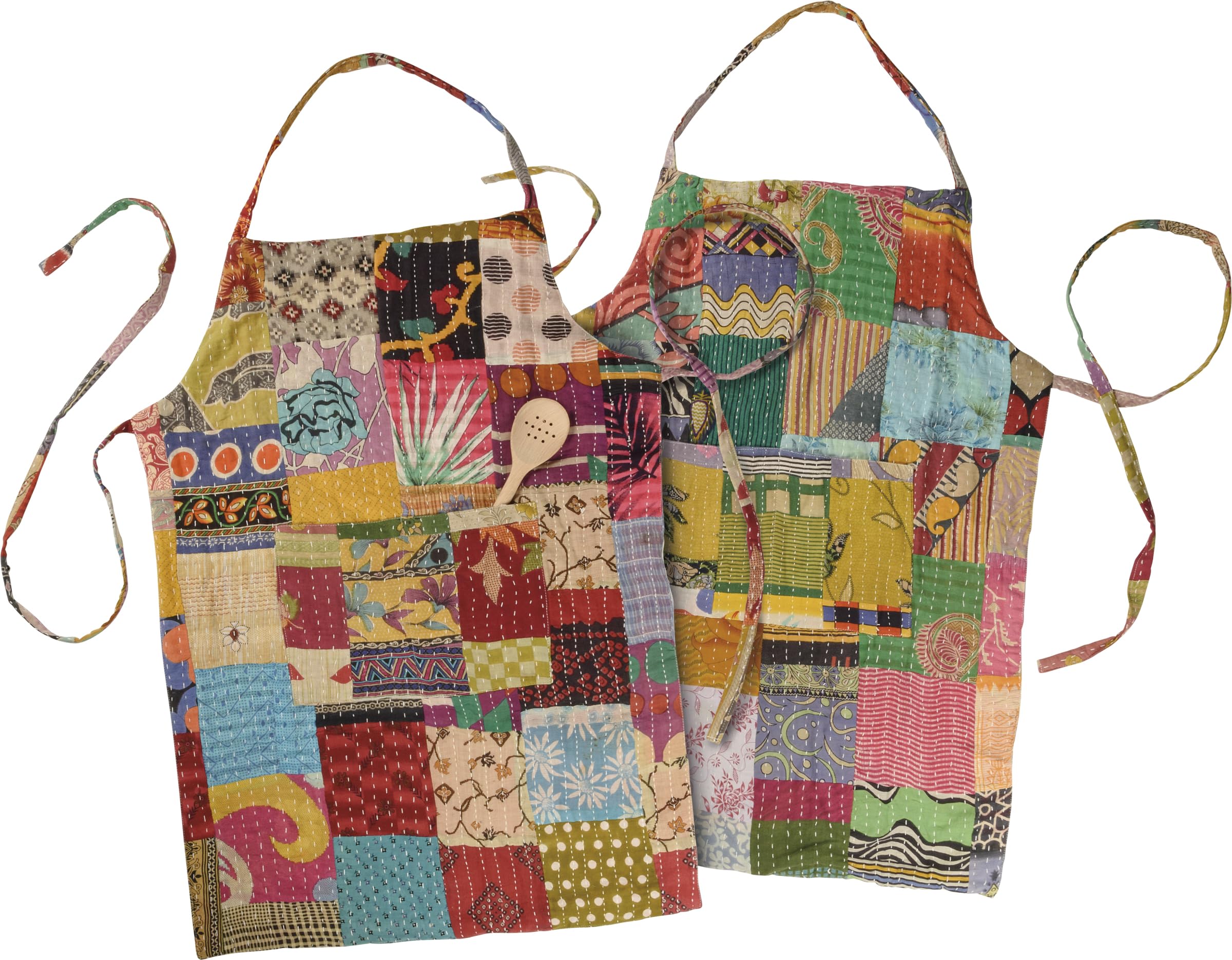 Primitives by Kathy delantal Kantha, frontal con patrón kantha, textura colorida para cocinar con estilo