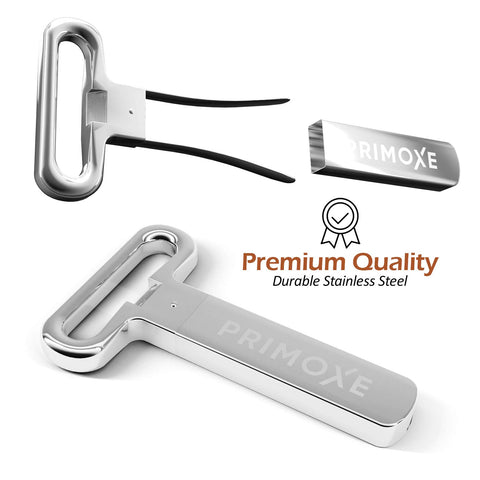 Primoxe acero inoxidable brillante aporta durabilidad y aspecto elegante al abrir botellas.
