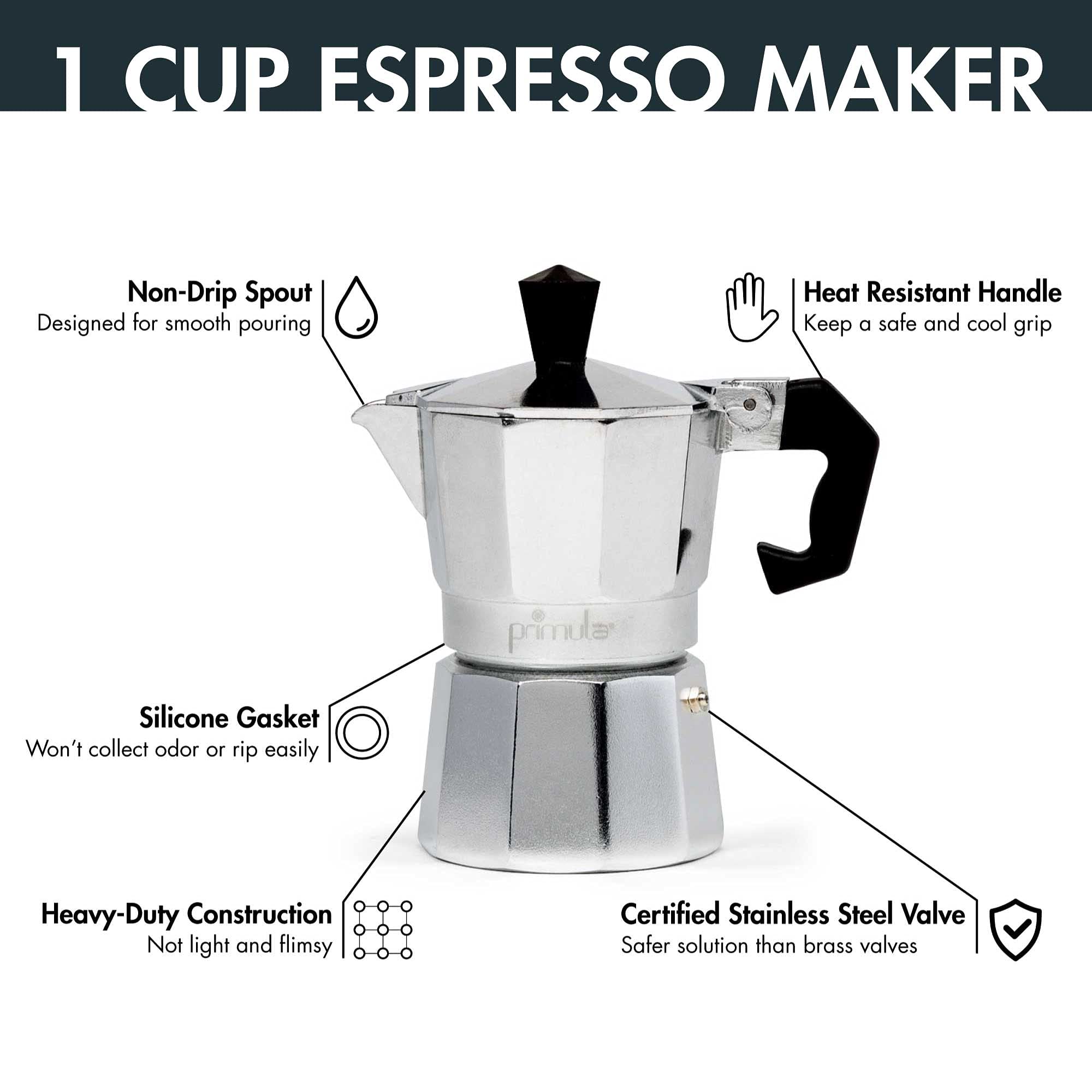 Primula Classic cafetera estufa: filtro de café molido para sabor intenso.